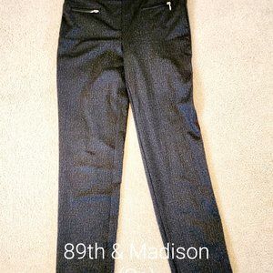 Gray dress pants with faux zipper pockets